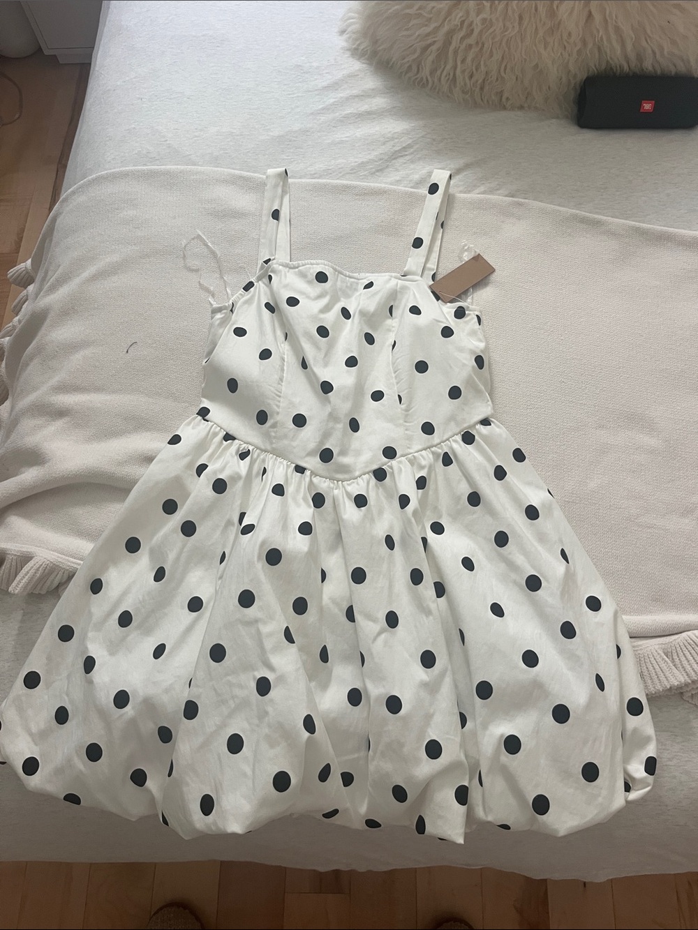 White Polka Dot Party Dress with Black Dots